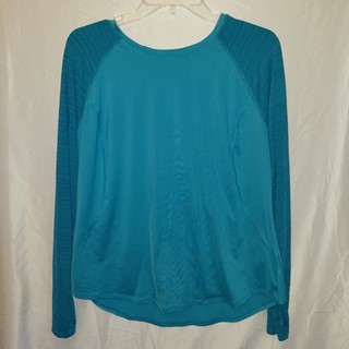 Woman's Tek Gear XL Workout Long Sleeve Top T Shirt Teal Knit Stretch Flaw #2362