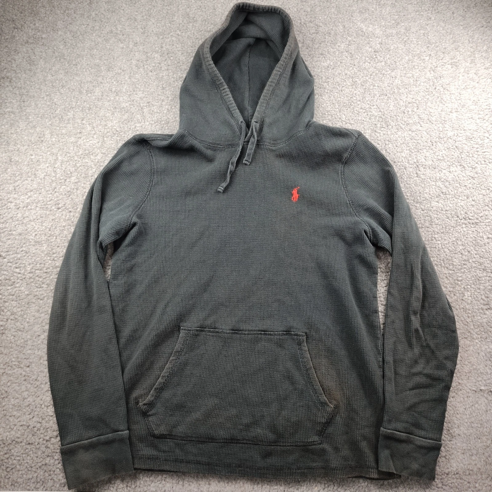 Polo Ralph Lauren Thermal Hoodie Black Cotton Faded Size Large men's