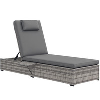 Outsunny Rattan Sun Lounger, Garden Recliner w/ 5-Level Back, Cushion, Grey