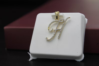 1 Ct Initial Letter H Lab Created Diamond 14k Yellow Gold Plated Pendant & Chain
