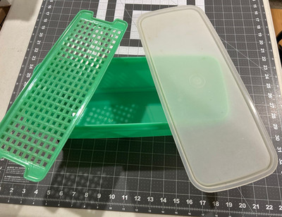 VTG Tupperware #782-3, 3Pc Jadeite Green Veggie Bread Keeper W/ Lid & Grate 15''