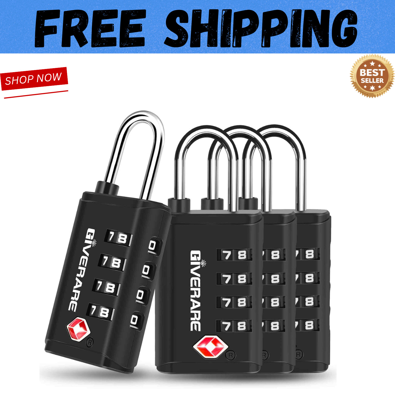 4 Pack TSA Approved Travel Luggage Locks 4-Digit, Open Alert Suitcase Combinatio