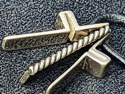 Unique Silver Toned 3 Piece Cross on Leather Cord with Magnetic Closure