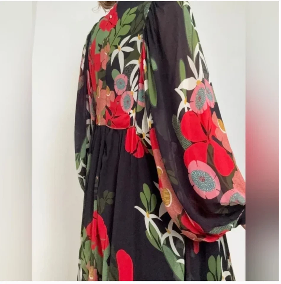 Farm Rio x Anthropologie Long-Sleeve V-Neck Floral Maxi Dress size S - Image 3 of 4