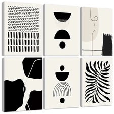 Black Abstract Framed Wall Art Boho Room Decor Set of 6 Minimalist Geometric ...