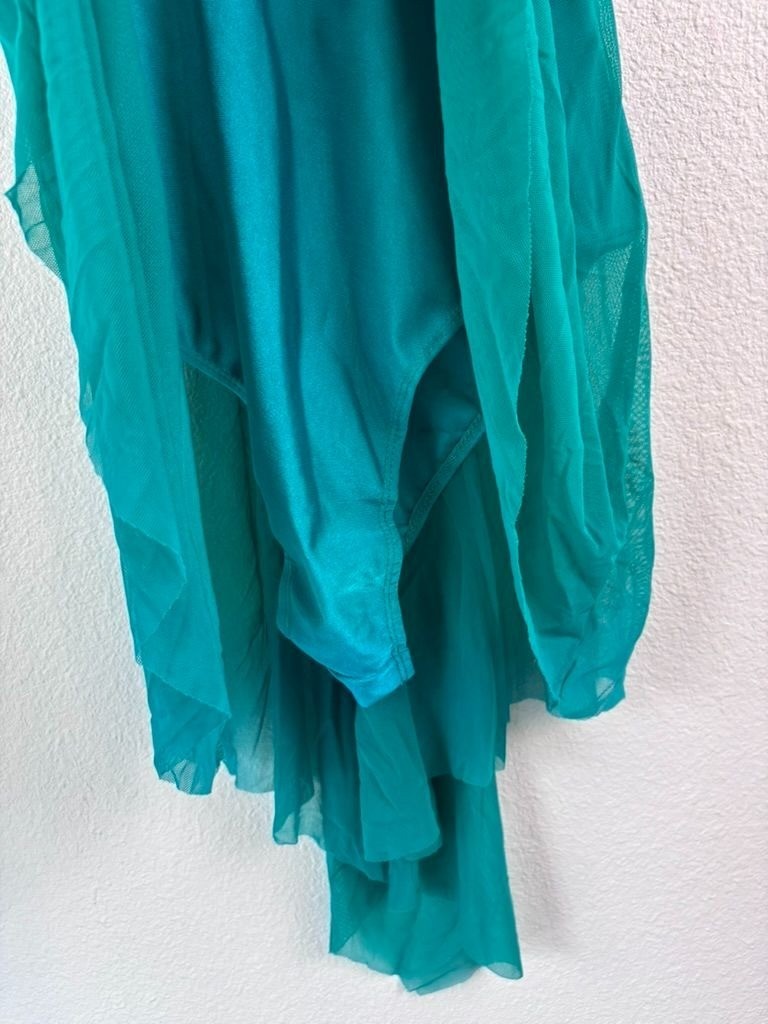 iEFiEL women's adult medium teal green sequin skirted leotard dance wear soloist