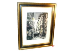 Original Hand Colored Etching "Rue St Rustique" Signed Maurice Jacque French