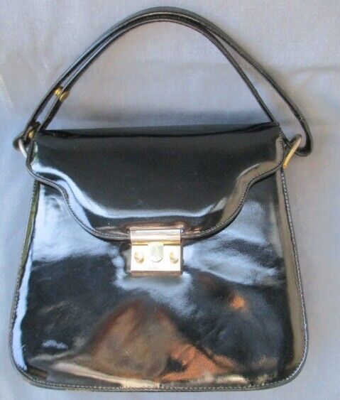 vtg SUPREME Handbag Purse Shoulder Bag BLACK PATENT convertible ~ Leather  Lined