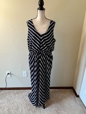 PURE ENERGY Women Plus Size 1X Navy/White V Neck Sleeveless Fit & Flare Dress