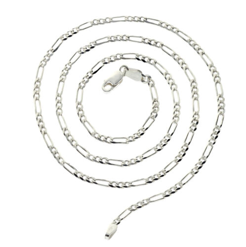 STERLING SILVER 2.3MM FIGARO CHAIN FLAT DCUT CURB NECKLACE LADIES GENTS GIFT BOX - Picture 1 of 8