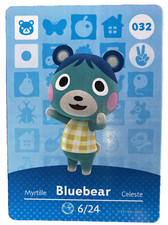 032 BLUEBEAR Animal Crossing 2015 Series 1 Authentic Nintendo Amiibo Card MINT