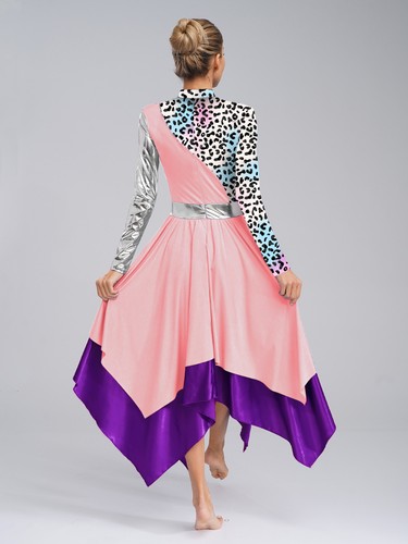 Women Lyrical Dance Dresses Tunic Liturgical Dancewear Patchwork Print Costume - Picture 59 of 68