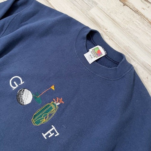 Suéter Vintage Años 90 Golf Bordado Cottagecore Abuelo Azul Marino Cuello Redondo Para Hombres XL - Imagen 2 de 7