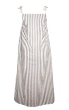 Anthropologie OAK + FORT S Dress Beige Striped Tie Shoulder Linen Blend EUC