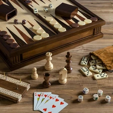 WS Game Company Chess Checkers 7-in-1 Heirloom Edition with Solid Walnut Cabinet