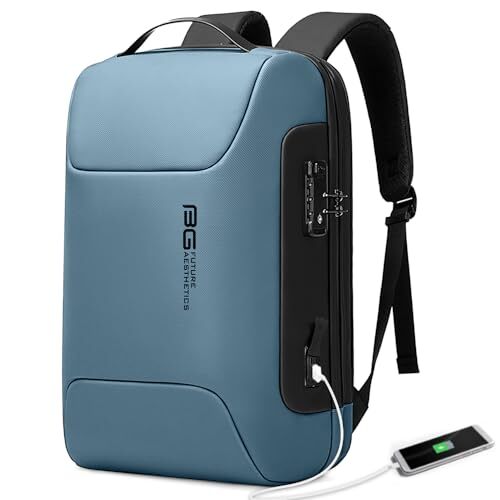 Men's Light Blue Anti-Theft Business Backpack with Dual Work Pockets