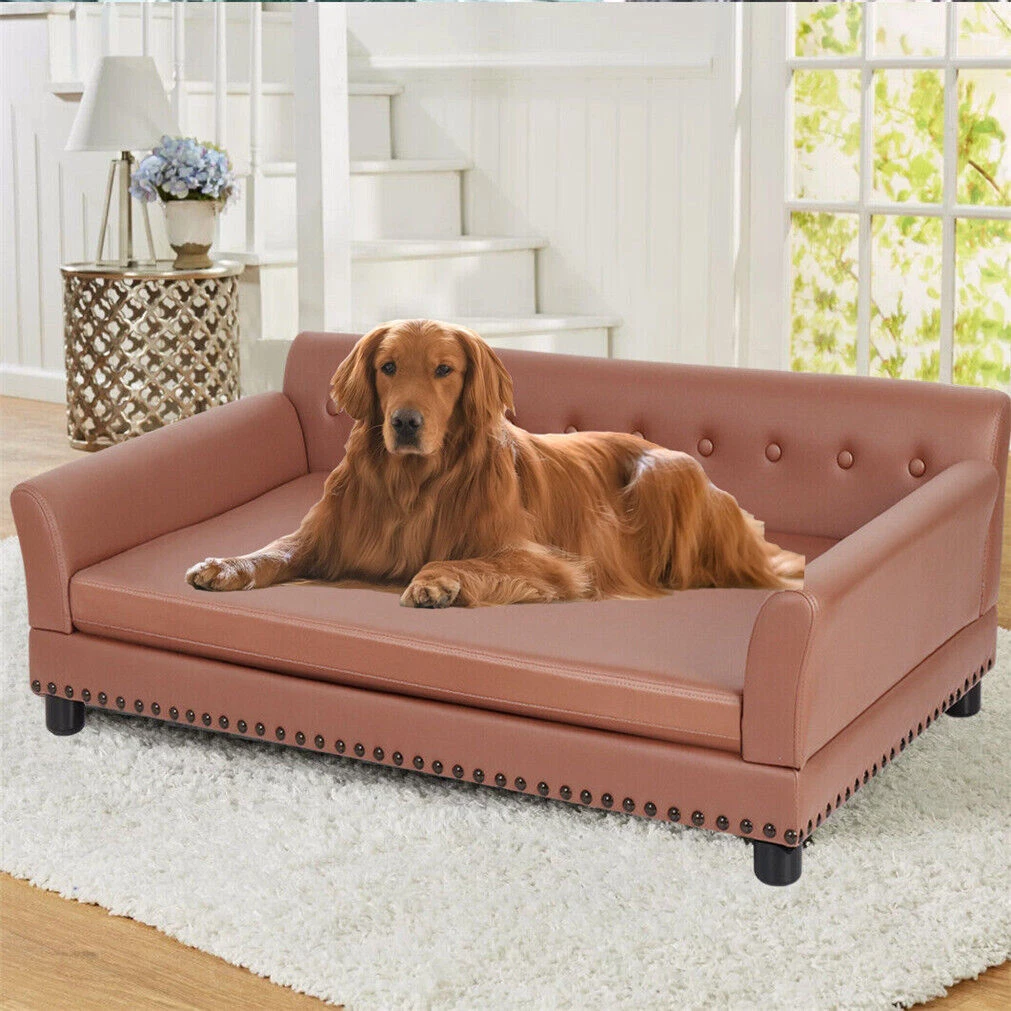 XXL Large Sized Dog Sofa Couch Raised Calming Dog Bed Leather Lounger Waterproof