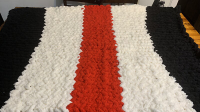 Chunky Hand-Knit Reading Blanket Throw Black, Red And Ivory Chenille Custom