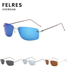 Ultra Light Memory Rimless Metal Alloy Polarized Driving Sunglasses For Men