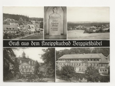 39/59 AK BERGGIEßHÜBEL KNEIPPKURBAD GEDENKSTEIN  1966  A.& R. ADAM DRESDEN 