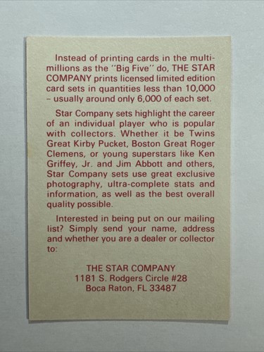 Darryl Strawberry ~ The Star Co. #NNO ~ Ad Card **Promo** - Picture 2 of 2