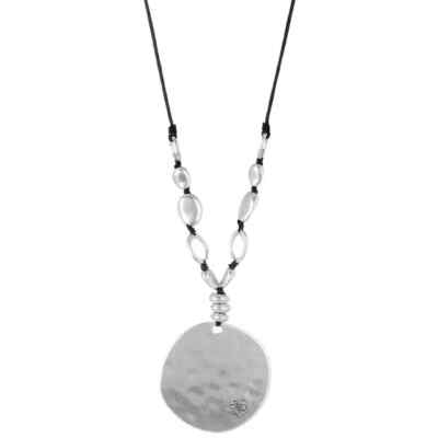 Bella Del Mare Silver Black Hammered Disc Beaded 18'' Cord Necklace NEW!!