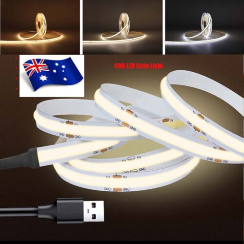 COB LED Strips Light Flexible Tape Lights Home DIY Lighting Warm Cool White 5V - Picture 1 of 17