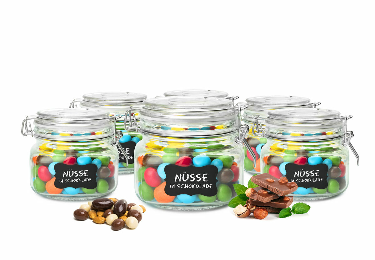 Einmachgläser 500ml mit Bügelverschluss Tafelfeld Kreide Vorratsdose 2-12 Stk.