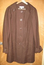 ** Edina Ronay Chocolate Brown Cotton / Linen Coat Jacket ** Uk 14 **
