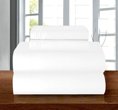 4PCS White Queen Size Soft Wrinkle Resistant Microfiber Plain Bed Sheet Sets #30