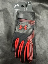 Under Armour UA Clean Up Baseball Batting Gloves Black Red Men's Size SMALL