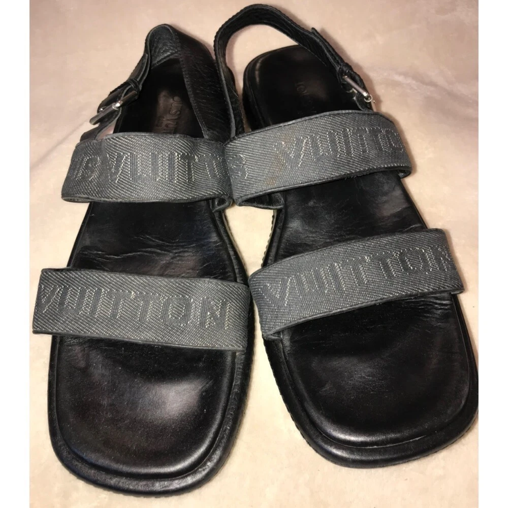 Louis Vuitton Black Canvas Logo named Print Slide Sandals Size 11 45