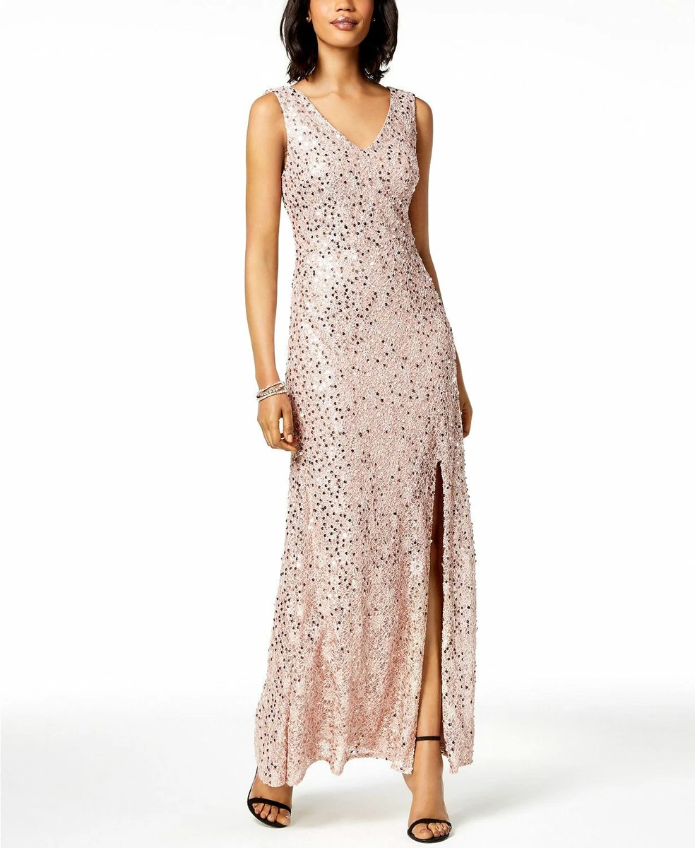 Nightway sequined top mesh gown