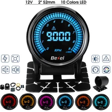 2" 52mm Universal Tachometer Gauge 10 Color 0-9000 RPM Digital LED Display 12V