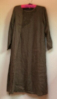 Women's Round Neck Linen Blend 3/4 Sleeve Casual A-Line Midi Dress Green