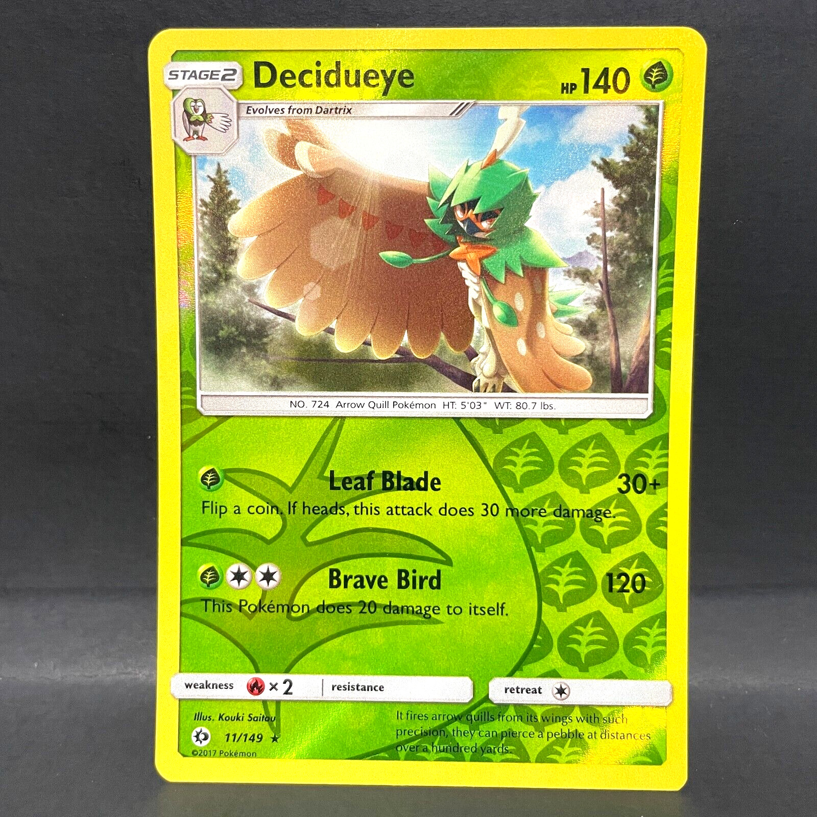 2017 POKEMON SUN & MOON DECIDUEYE 11/149 REVERSE HOLO (RARE)