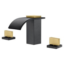 8" Widespread Bathroom Faucet 3 Hole Waterfall Basin Faucet Black And Gold Fini