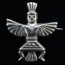 Vintage Navajo FJ Knifewing Small Brooch Pin Cast Sterling Silver Signed 1 1/8"