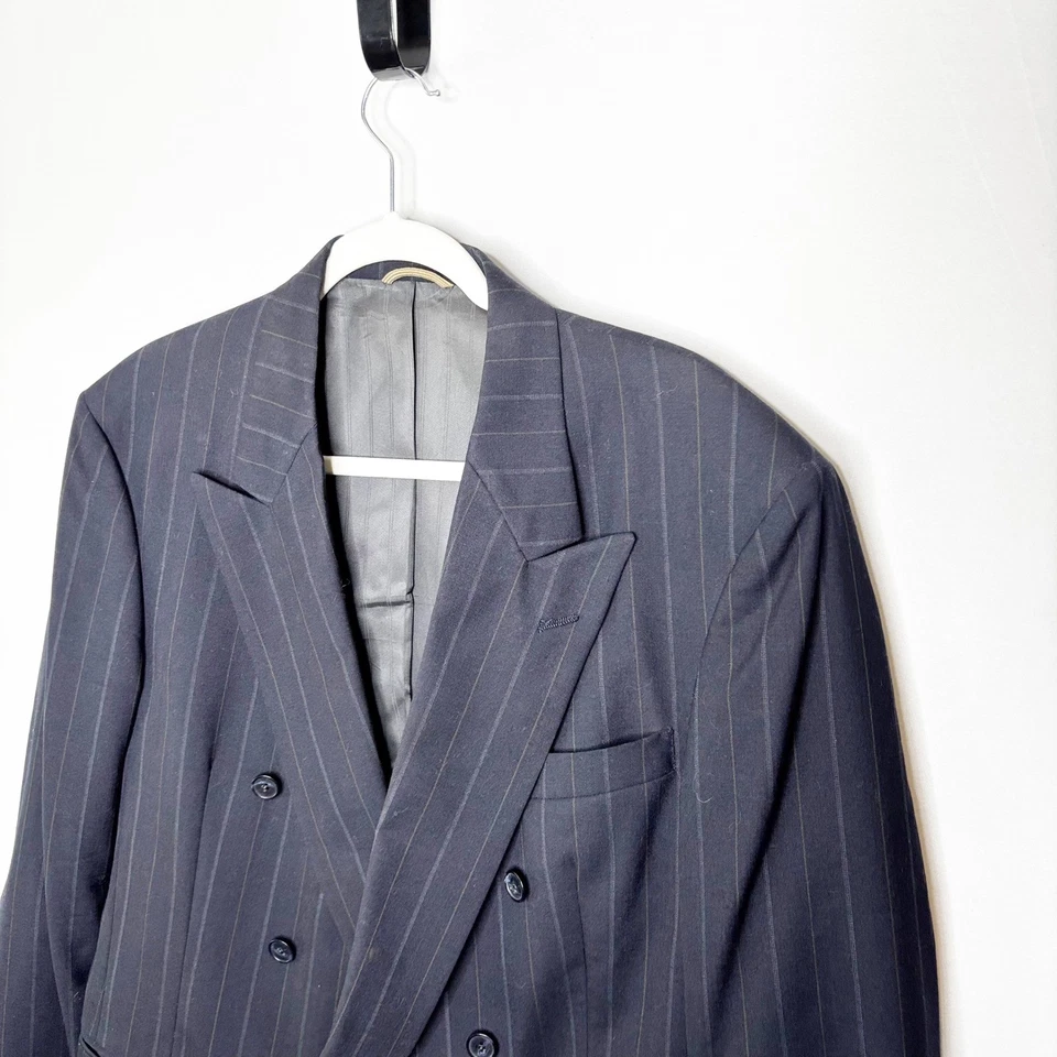 Chaqueta Blazer Henry Grethel Pin Rayas Doble Pecho Talla 41R Lana Azul Marino Foto 3 de 4