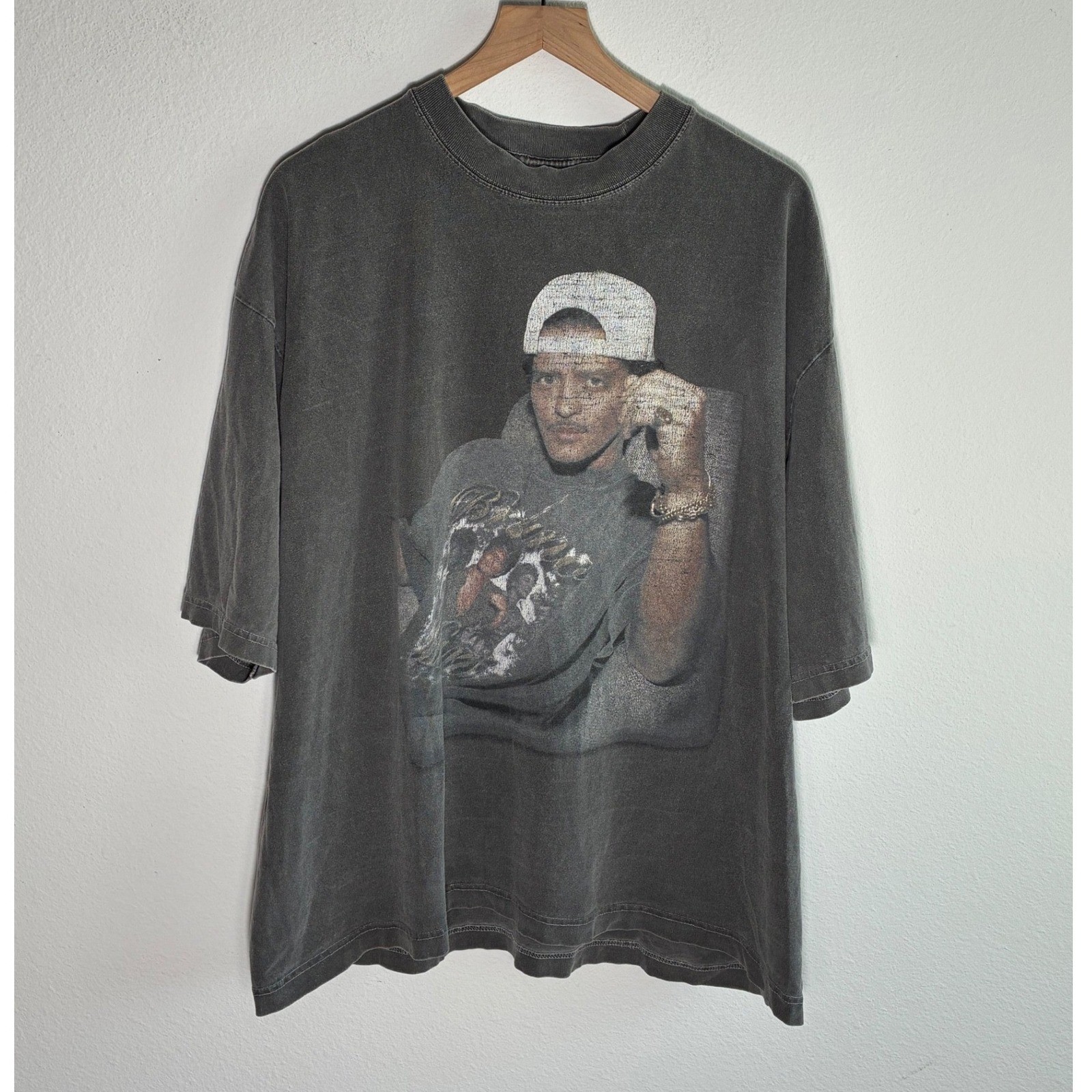 Graphic T Shirt Gray Heavyweight Faded Rap Tee Short Sleeve