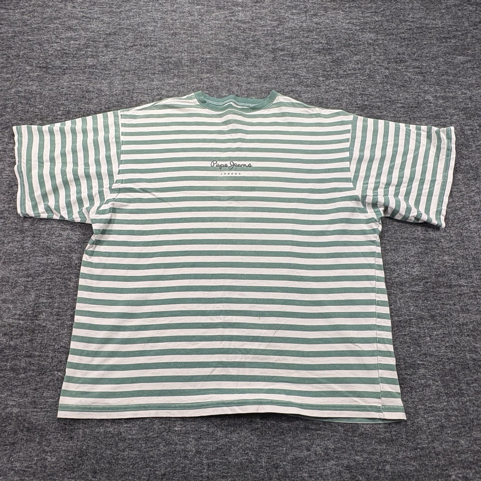 Pepe Jeans London Striped T Shirt Men’s L/XL Green White Boxy Logo Tee
