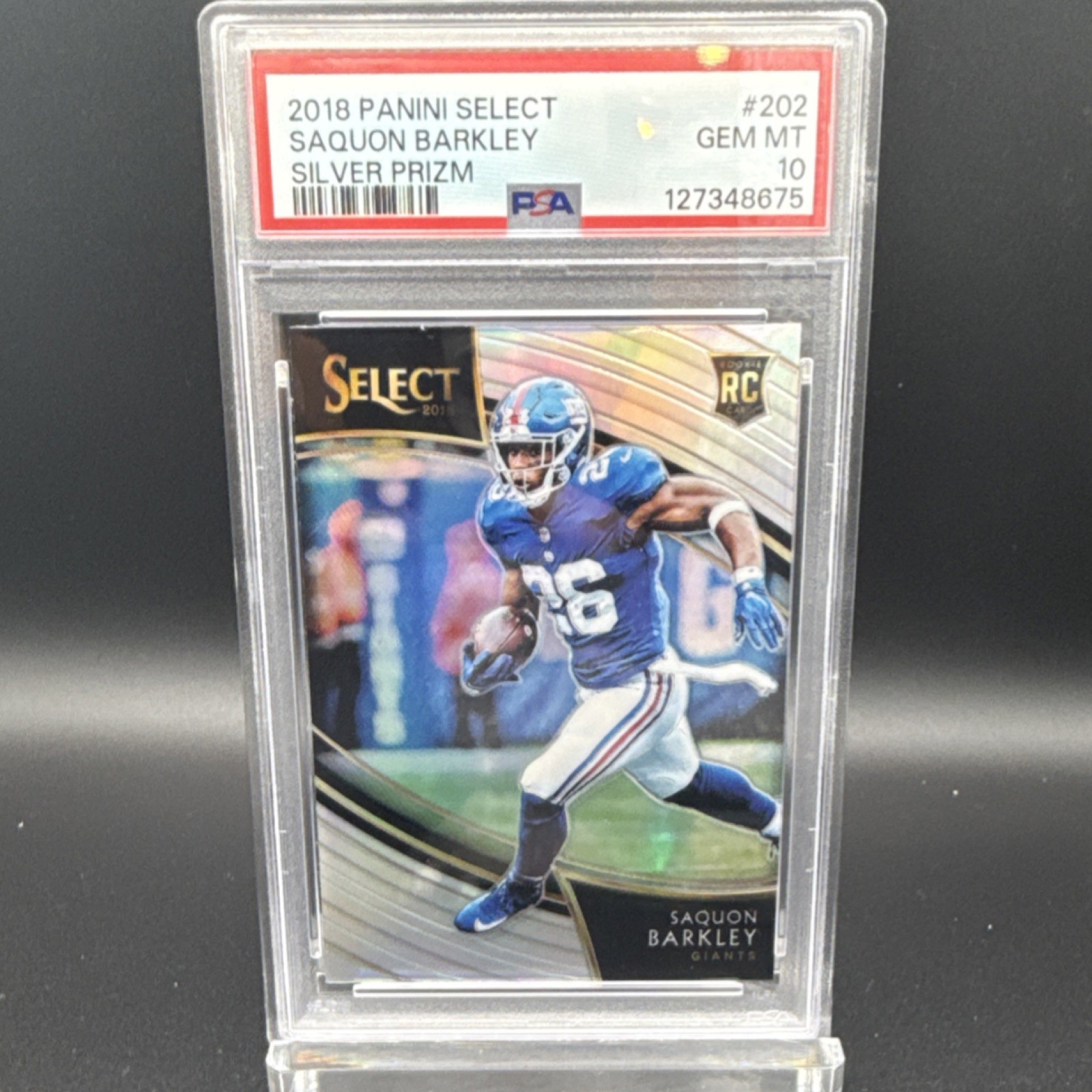 Panini 2018 Select Saquon Barkley #202 Giants Silver Prizm Rookie PSA 10