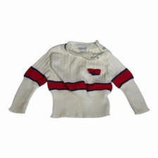 Vintage 80s Doe Spun Infant Girls size 12 Months Red Blue White HTF Sweater