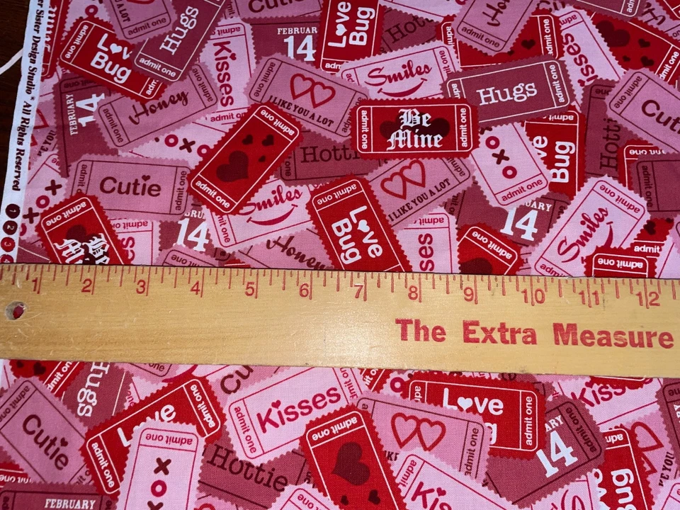 2/3 Yd Valentine's Day Red Pink Tickets Cotton Fabric by Brother Kisses Hugs - Image 3 of 4
