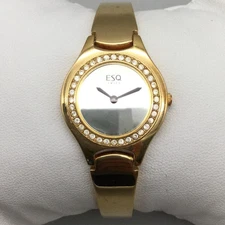 ESQ Swiss Womens Watch Gold Tone Crystal Bezel 25mm Bangle New Battery 6.25"