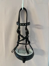BR Rolled Snaffle Bridle, Black Patent With White Padding & Black/White Browband