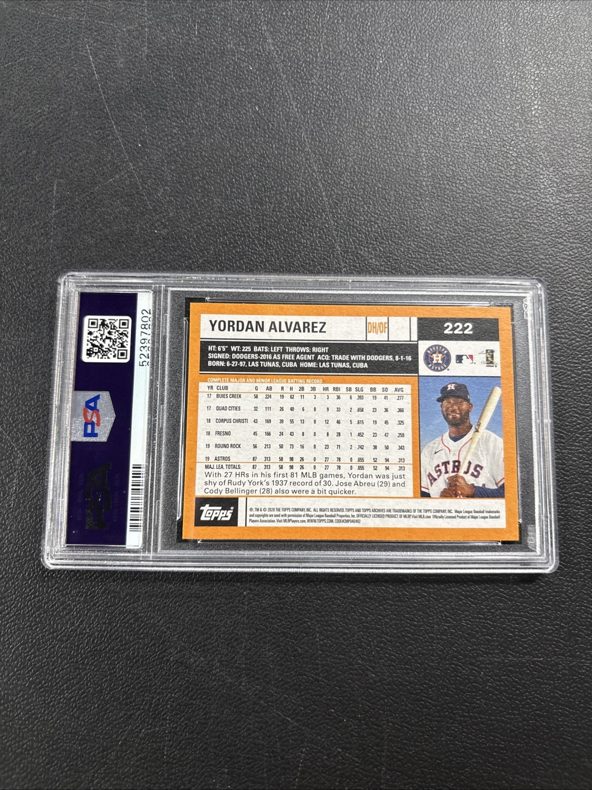 2020 Topps Archives Yordan Alvarez #222 PSA 10 Gem Mt  view 2