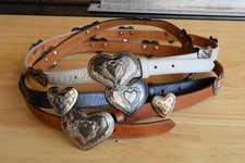 3 Vintage Justin Concho Belts Genuine USA Cow Hide Brown Black  White Size 28