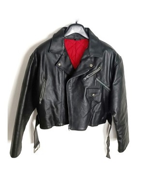 Echt Lederjacke Biker Jacket Nagel Vintage 80s Schwarz Leather Crop