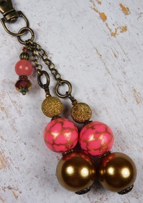 Bubblegum Purse Charm Bag Clip Beaded Handmade Antique Brass Rose Gold New